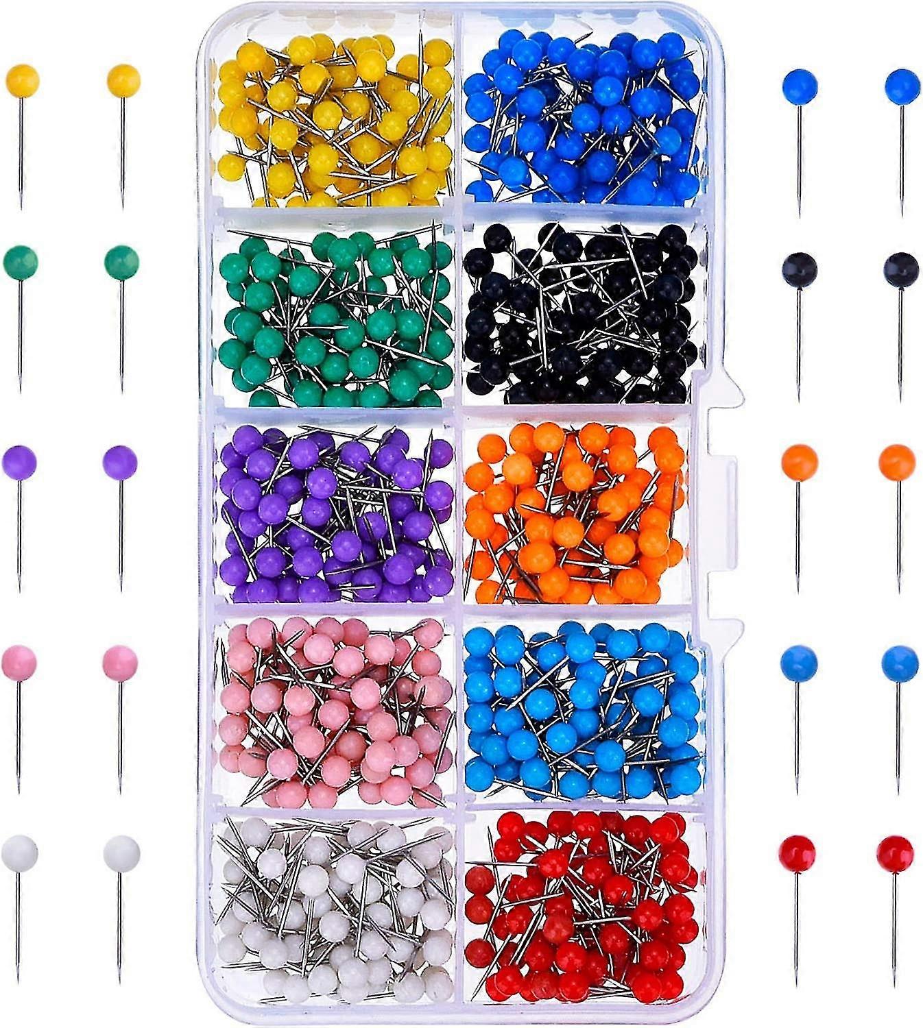 500 pièces Carte Push Pins Map Tacks Plastic Round Head Tacks avec des points en acier 10 couleurs (1/8 pouce)