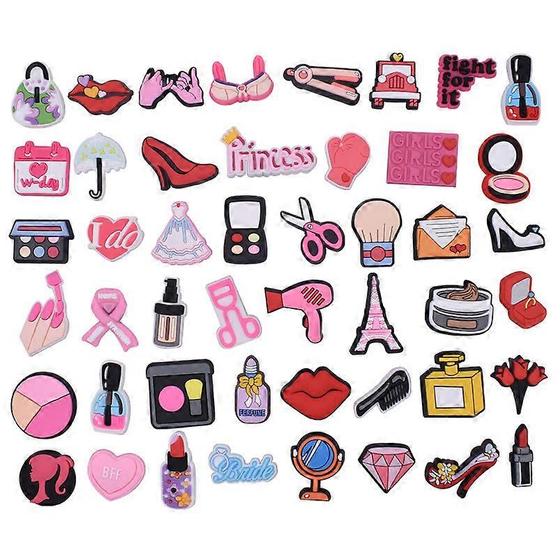 Lot of 47 pcs Random PVC Different Shoe Charms for Shoe Decoration Makeup Series Shoe Buckle