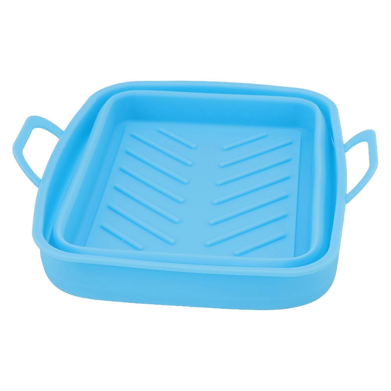 2Pcs Fryer Liner Heat Resistant Silicone Groove Design Easy to Clean Fryer Pot with Handle Blue
