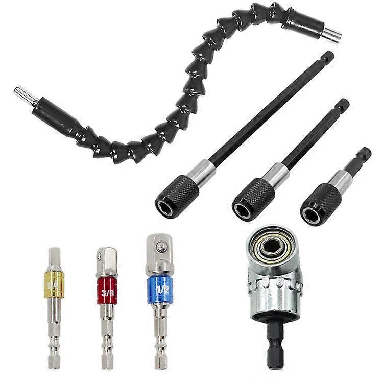 8pcs Impact Grade Socket Adapter Driver Extension: 3 Pieces 1/4 3/8 1/2" Hex Shank Drill Bit Dr. Angle Screwdriver Bit
