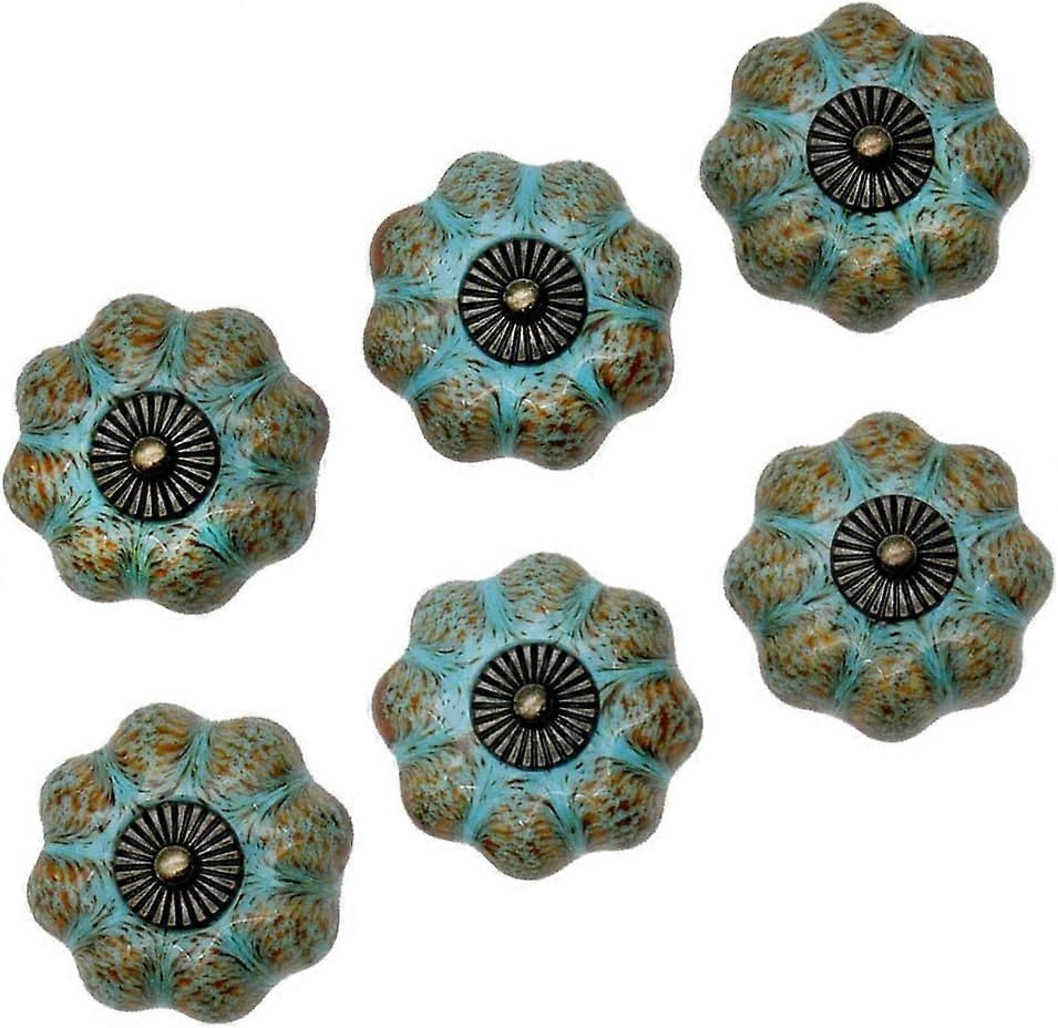 2025 Suitable Set of 6 Door Knobs, Drawer Pulls, Cupboard Pulls, Ceramic Knobs, Retro and Elegant Style Pumpkin