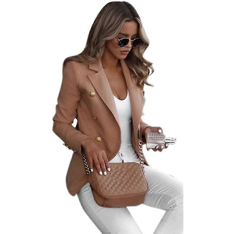 بدلة سترة مزدوجة الصدر للنساء سترة عسكرية طية صدر السترة ضئيلة تناسب ملابس خارجية معطف- MXBC