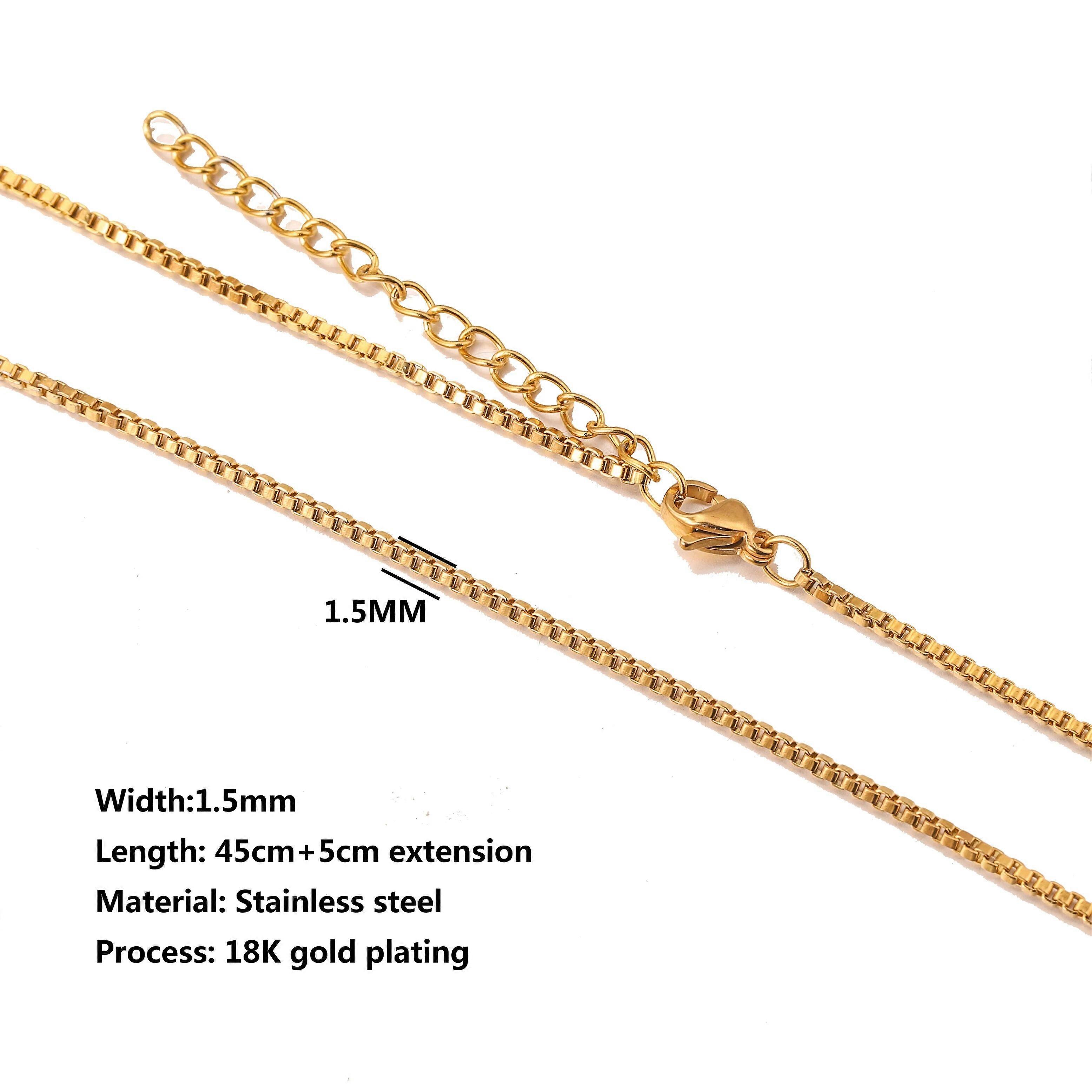 5pcs Stainless Steel Bead Chain Cuba Cross O Ripple Chain Necklace Plated Gold 45CM Adjustable Chain Lobster Clasp DIY Necklace