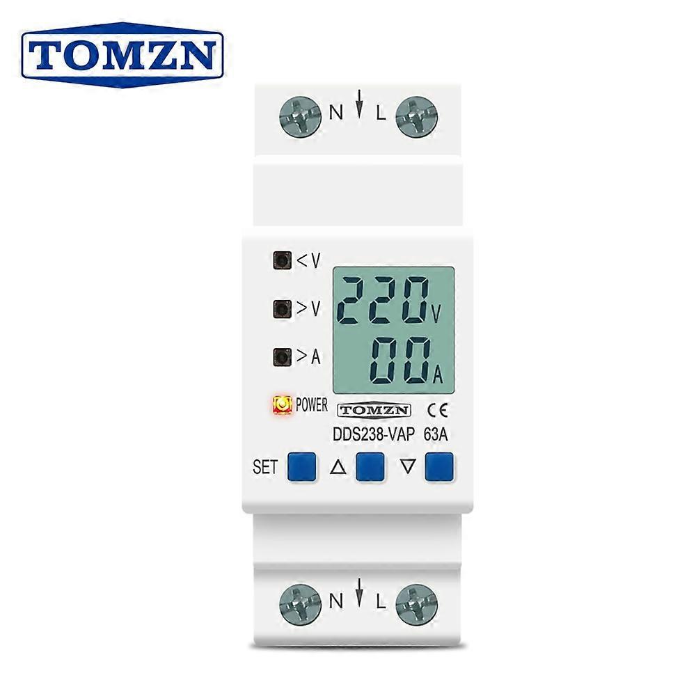 63A 80A 110V 230V Din rail adjustable over under voltage protective device protector current limit protection Voltmeter Kwh