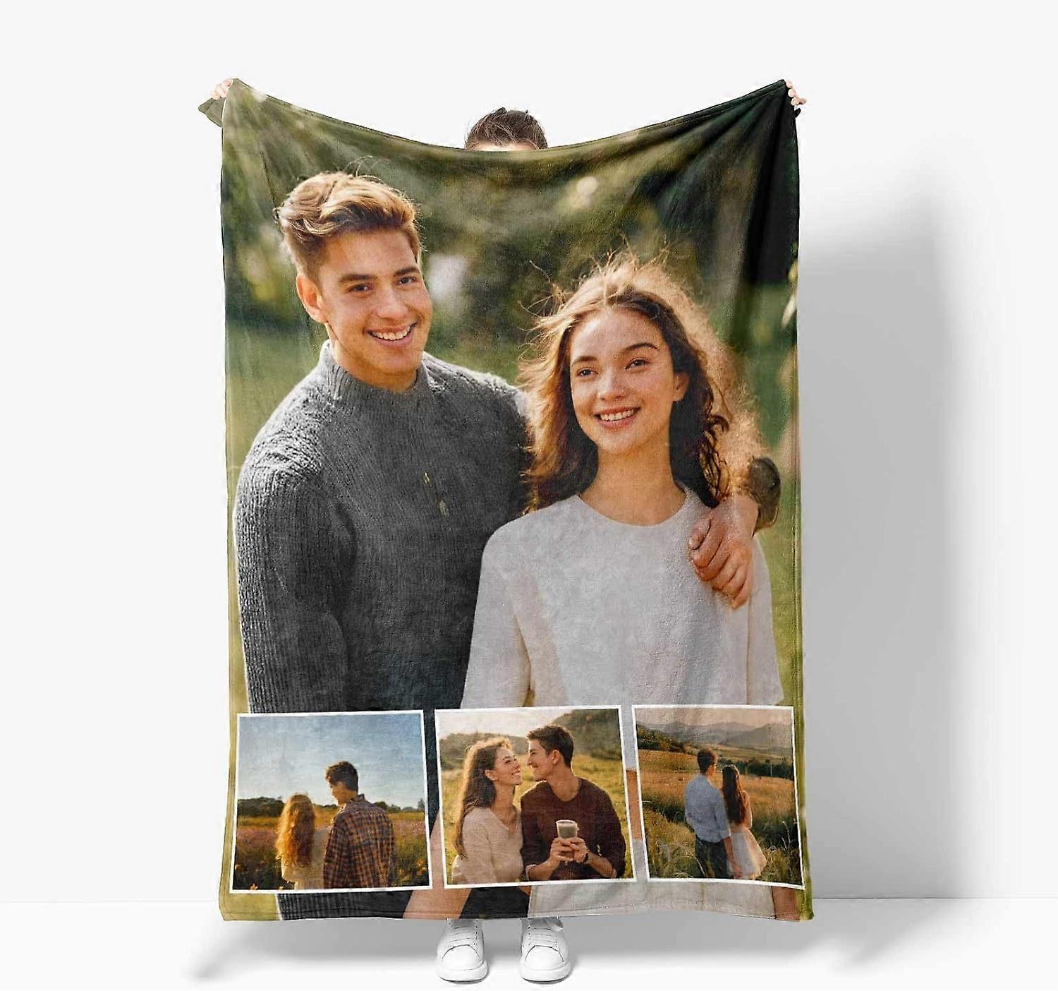 Brugerdefinerede tæpper Personlige fotobilleder Gaver Tæpper til kæreste Kæreste Mand Kone Par til jul Halloween Fødselsdag Jubilæum (