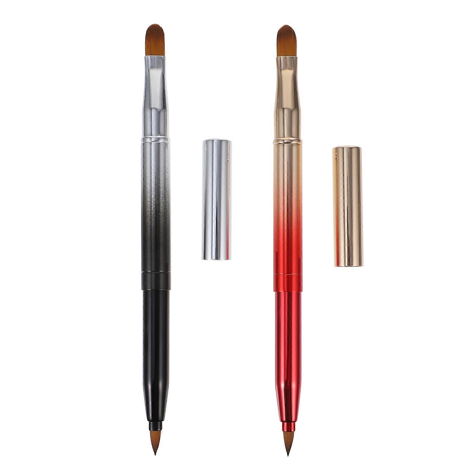 2pcs Double-ended Lip Brush Retractable Makeup Brushes Portable Concealer Brush