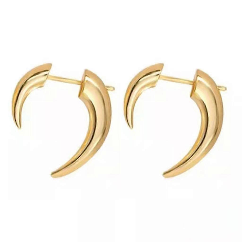 C-shape Double Croissant Crescent-earrings Front Back Wearing Moon Horn Stud