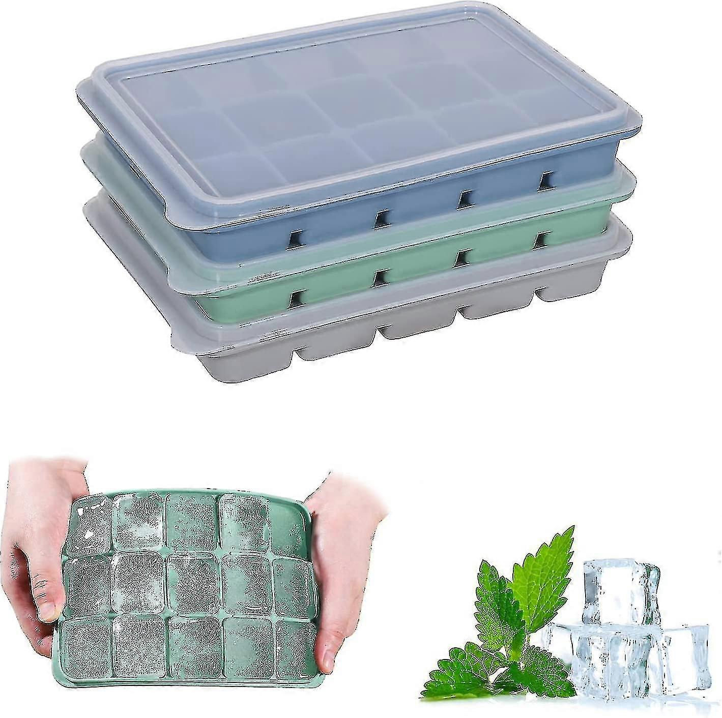 3 Pack Ice Cube Trays, Silicone Ice Cube Molds With Spill-proof Lids, Easy-release, Flexible, Compatible With Chilled Drinks