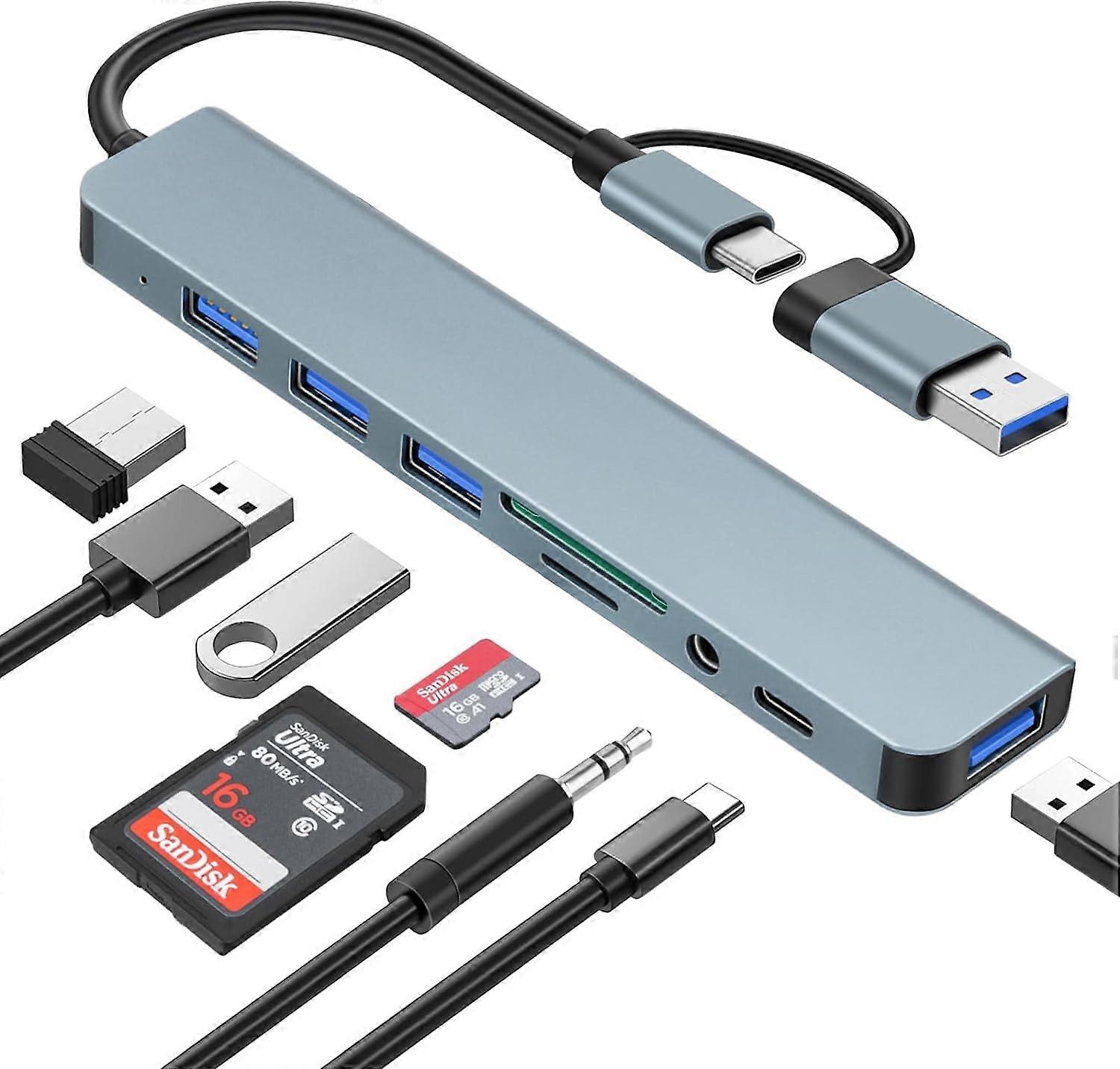 USB C Hub 8 in 2 USB Extender with 4 USB Port 1 USBC USB 3.0 Hub TF/SD Card Reader 3.5mm Audio Output