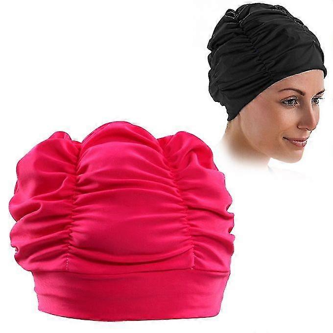 Women Earmuffs Pleated Cloth Swimming Cap