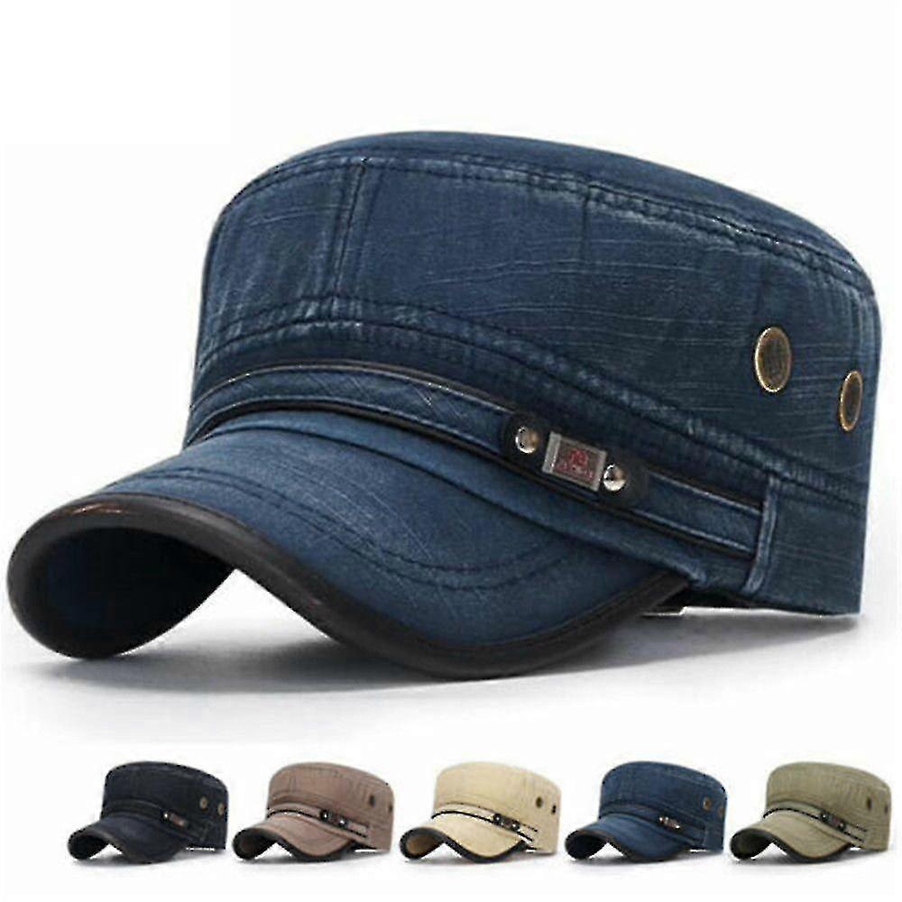 1pc 2023 New Men Vintage Army Denim Baseball Cap Cotton Cadet Hat Military Breathable Flat Adjustable Cap Spring Summer Sun Cap