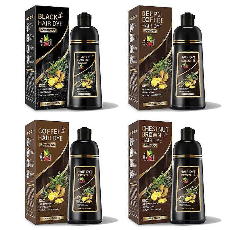Hair Dye Shampoo 4 in 1 for Gray Coverage, 500ml Herbal Ingredients Natural Shampoo Hair Dye, Unisex, Natural Coloring for Grey Hair in Minutes