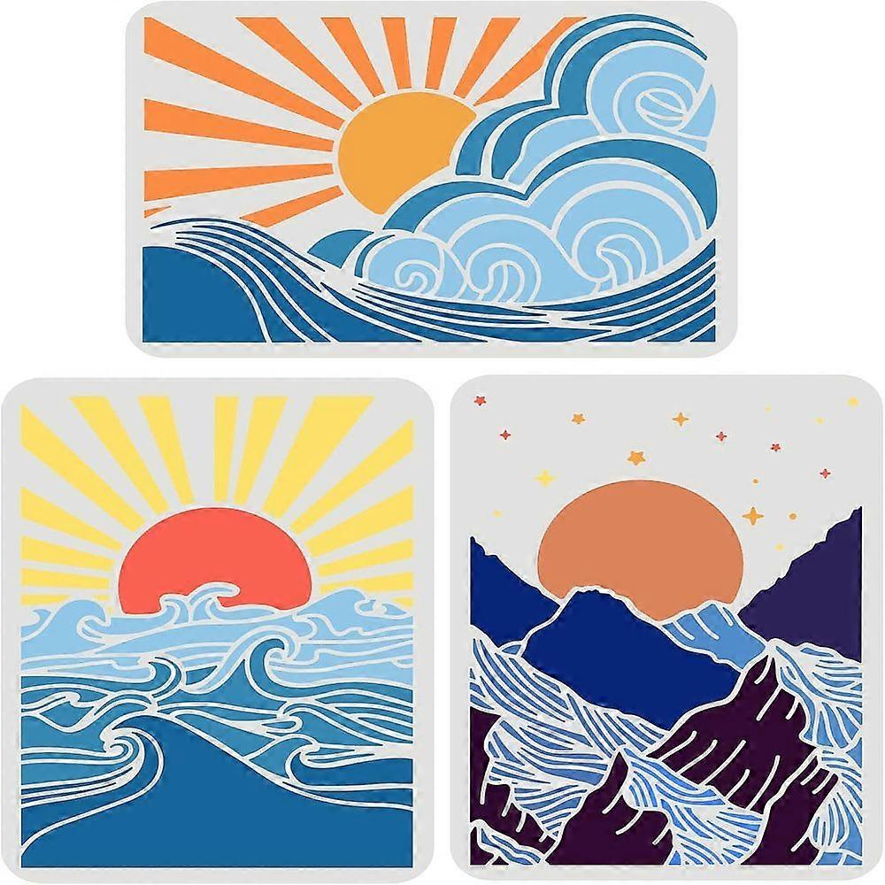 1Set Plastic Drawing Painting Stencils Templates for Painting on Scrapbook Fabric Tiles Floor Furniture Wood Rectangle Sun Pattern 29.7x21cm 3pcs/set
