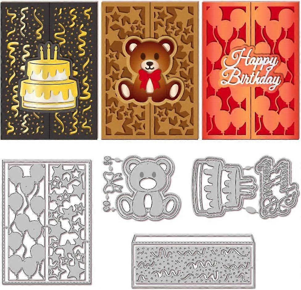 Bear Birthday Invitation Cutting Dies Bow Bear Cut Dies Balloon Cake Die Cuts Star Ribbon Cutting Die for Scrapbooking Card Making Journal Embossing P