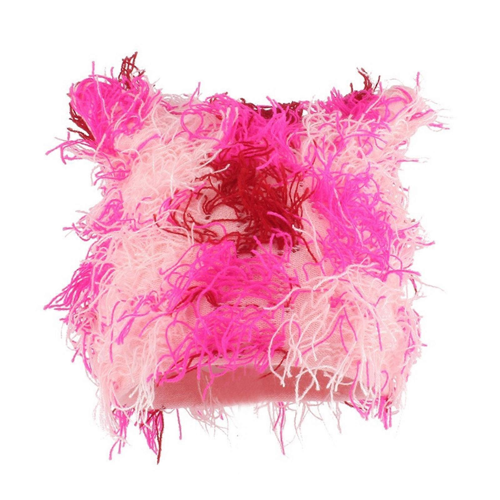 猫の耳のニットSoftプルオーバー帽子と毛皮のような頭蓋骨の帽子屋外厚手の暖かい帽子秋冬防風つばなしキャップピンク