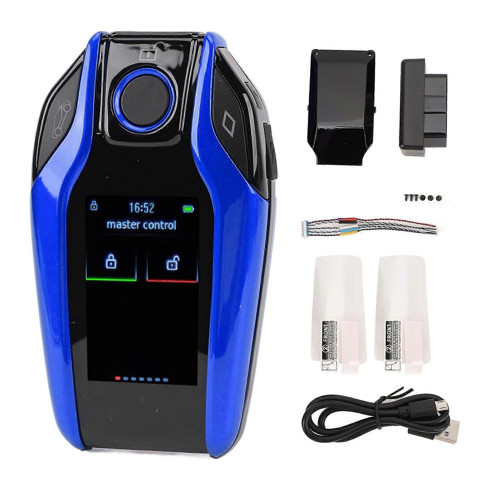 LCD Smart Key Anti Theft Sensitive 13 Languages Support Automatic Lock Unlock Keyless Entry Auto Lock Key Fob for One Click Start Car Blue MK3344