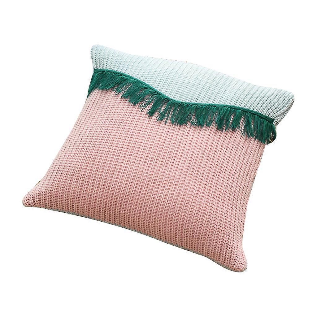 Knitted Throw Pillow for Case Tassel Contrast Color Crochet Square Cushion Cover