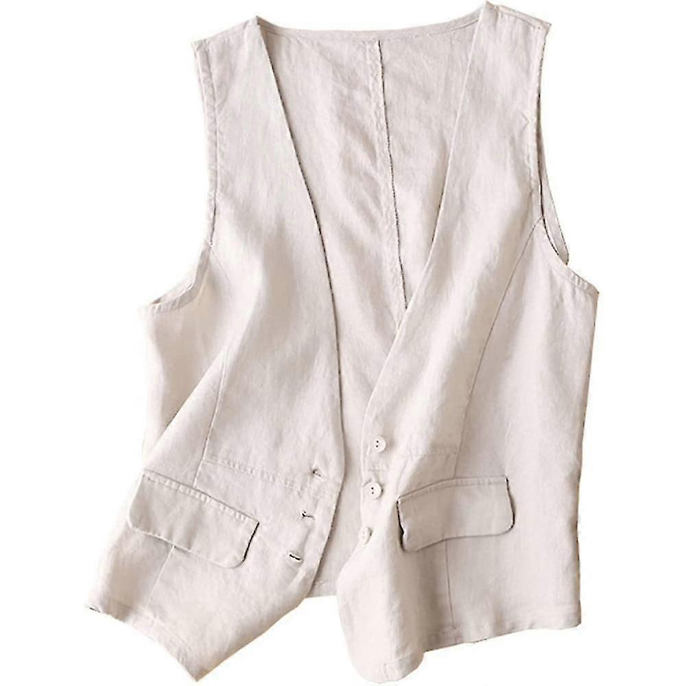 Womens Cotton Linen Vest Casual Loose V Neck Sleeveless Vests Jacket SXJ