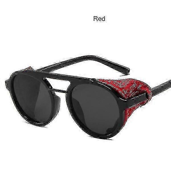 For Men - Retro Steampunk Sunglasses with Red Leather