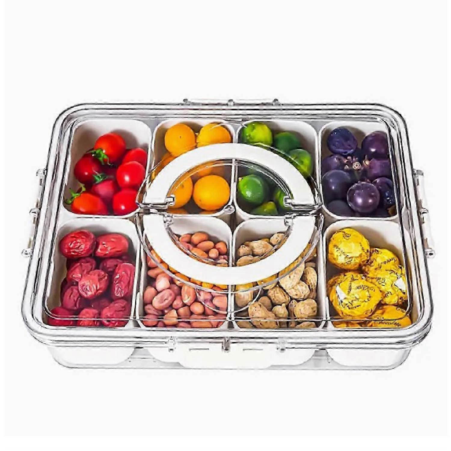 Divided Serving Tray with Lid and Handle - Snackle Box Charcuterie Platter, Clear Storage Organizer for Candy, Veggie, Fruits, Nuts& Spices, Portable