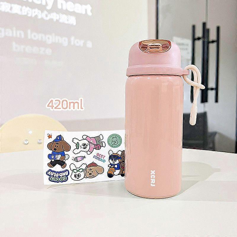 14oz Insulated Stainless Steel Leakproof Thermos Water Bottle for Sports,Travel,School-Pink