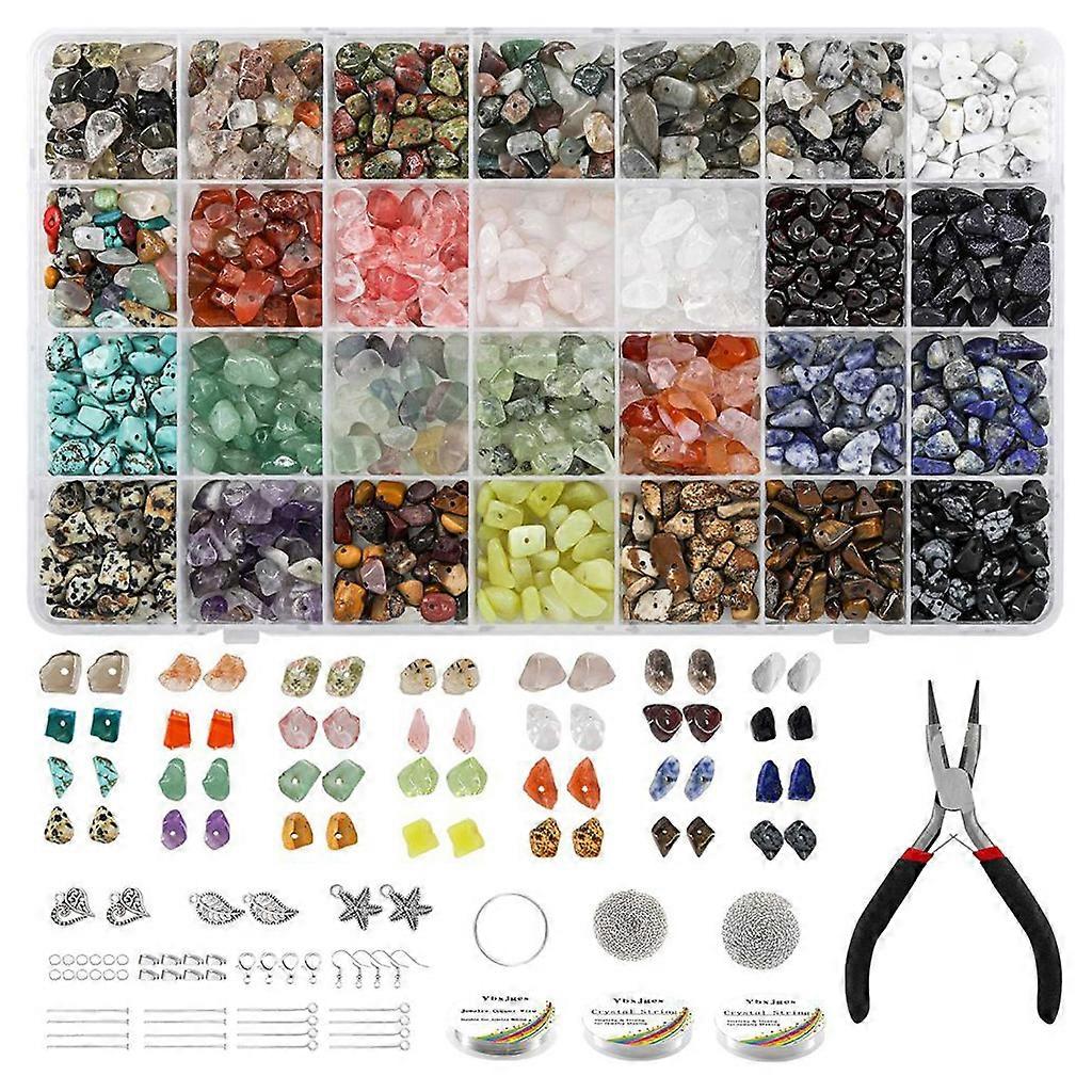 1 Set Natural Irregular Gemstones Beads Kit with Jump Rings Ear Hooks Pliers Lobster Clasps for DIY Jewelry Making Color