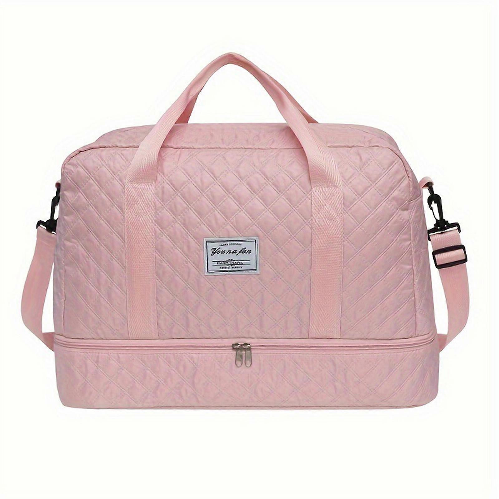 Multipurpose Sports Bag Large Shoulder Bag with Convenient Side Pockets And Wet Dry Separation Cotton Handbag for Men Pink