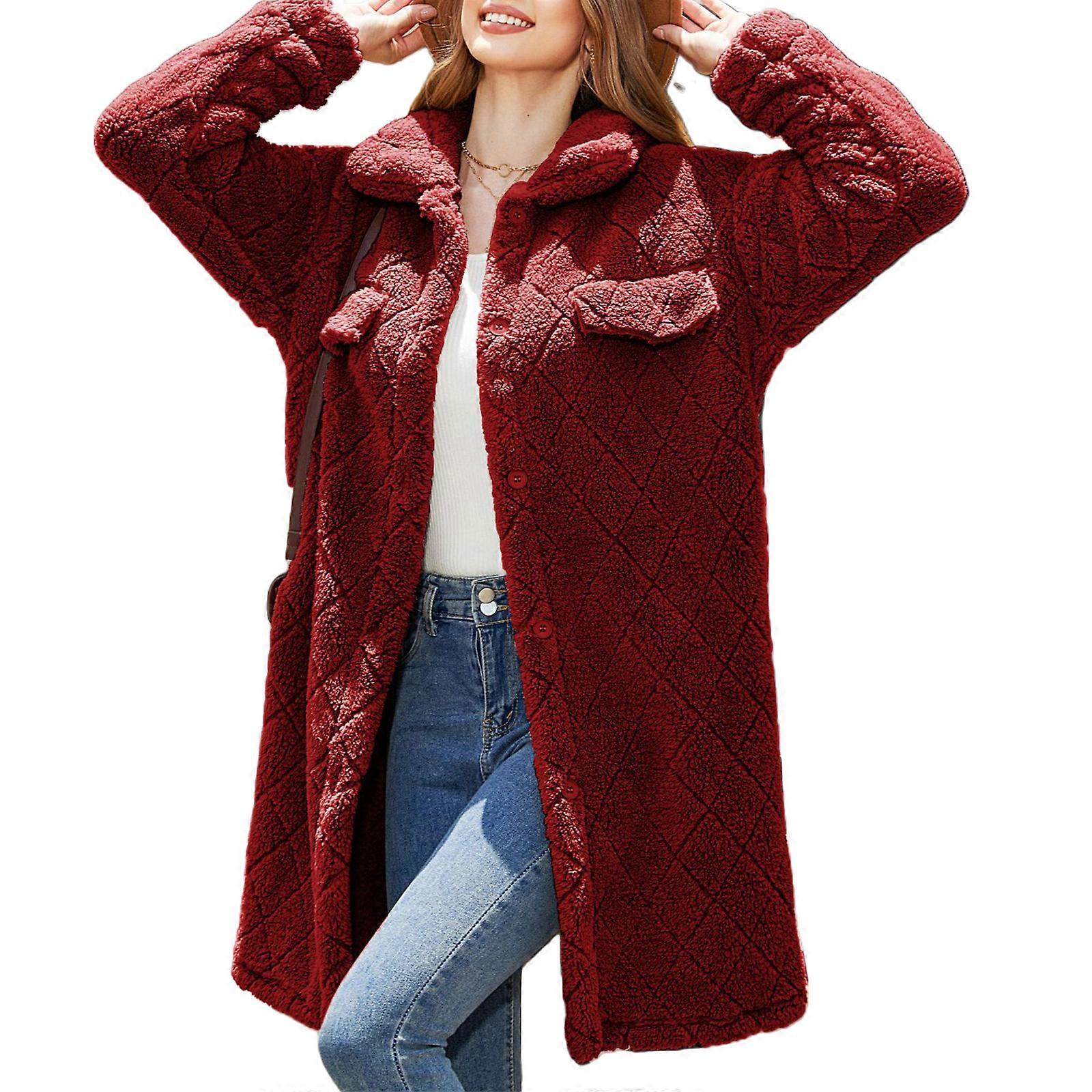 Versatile Women's Plush Coat   Stay Fashionable and Snug in this Lapel Long Cardigan with Pockets  Bingzhihong XL