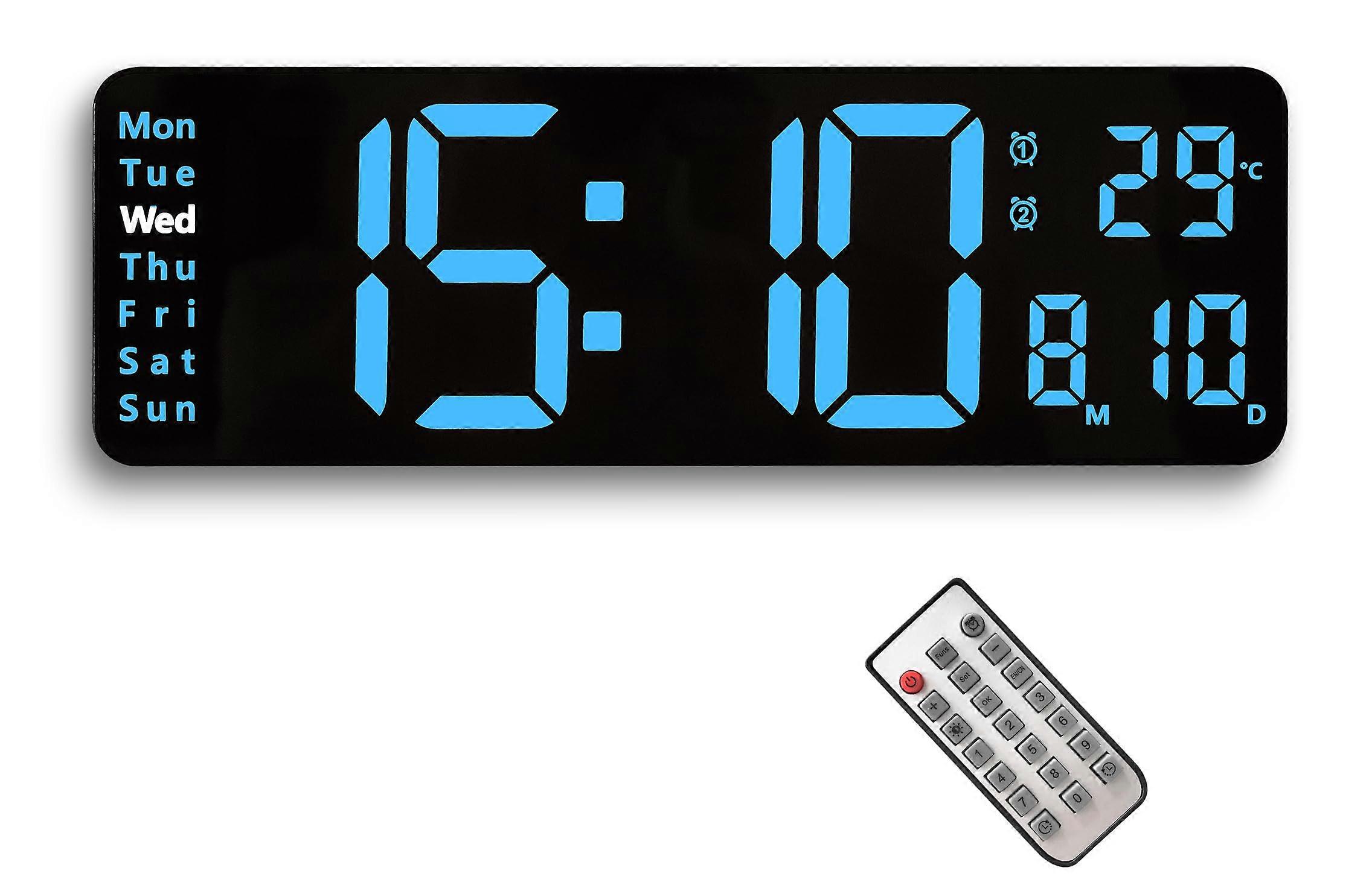 13.2-Inch Large Screen Digital Wall Clock Dual Alarm Remote Auto-Dimming 10 Level Brightness Date Day Temperature