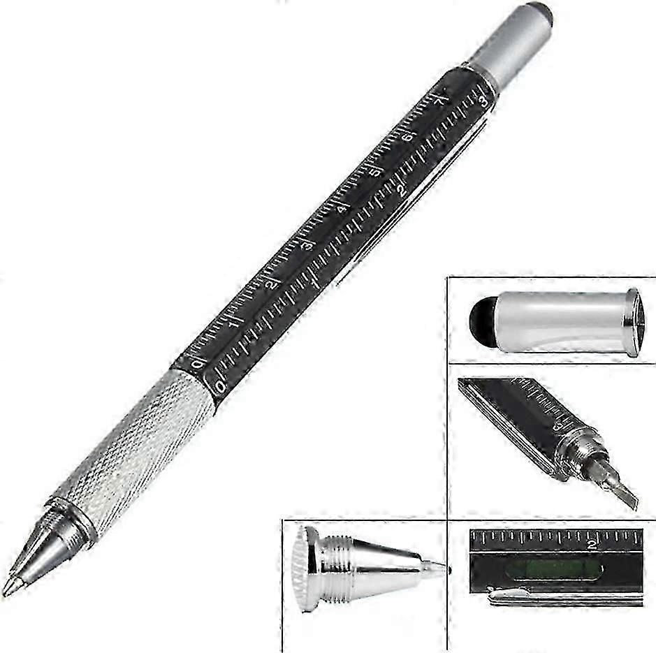 6 in 1 Tech-Tool Pen, Touch Screen Stylus/Flat-Head and Spirit Level Multifunction ToolBlack