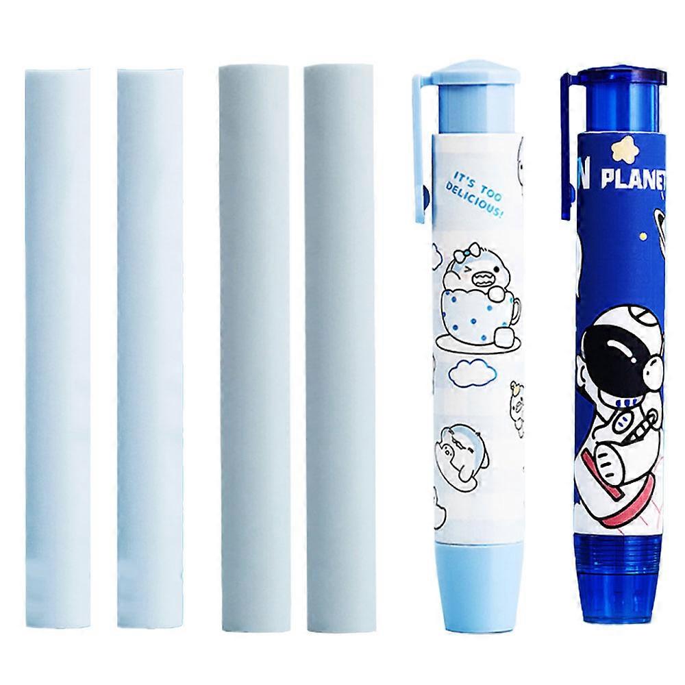 2pcs push pull rubber eraser cute cartoon with two replacement cores
