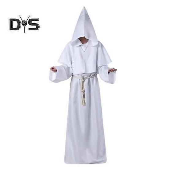 Halloween Cape Set Wizard Halloween Cosplay Role Play Medieval Monk Friar Robe Hooded Solid Color Tight Waist Priest Costume Ancient Clothing With