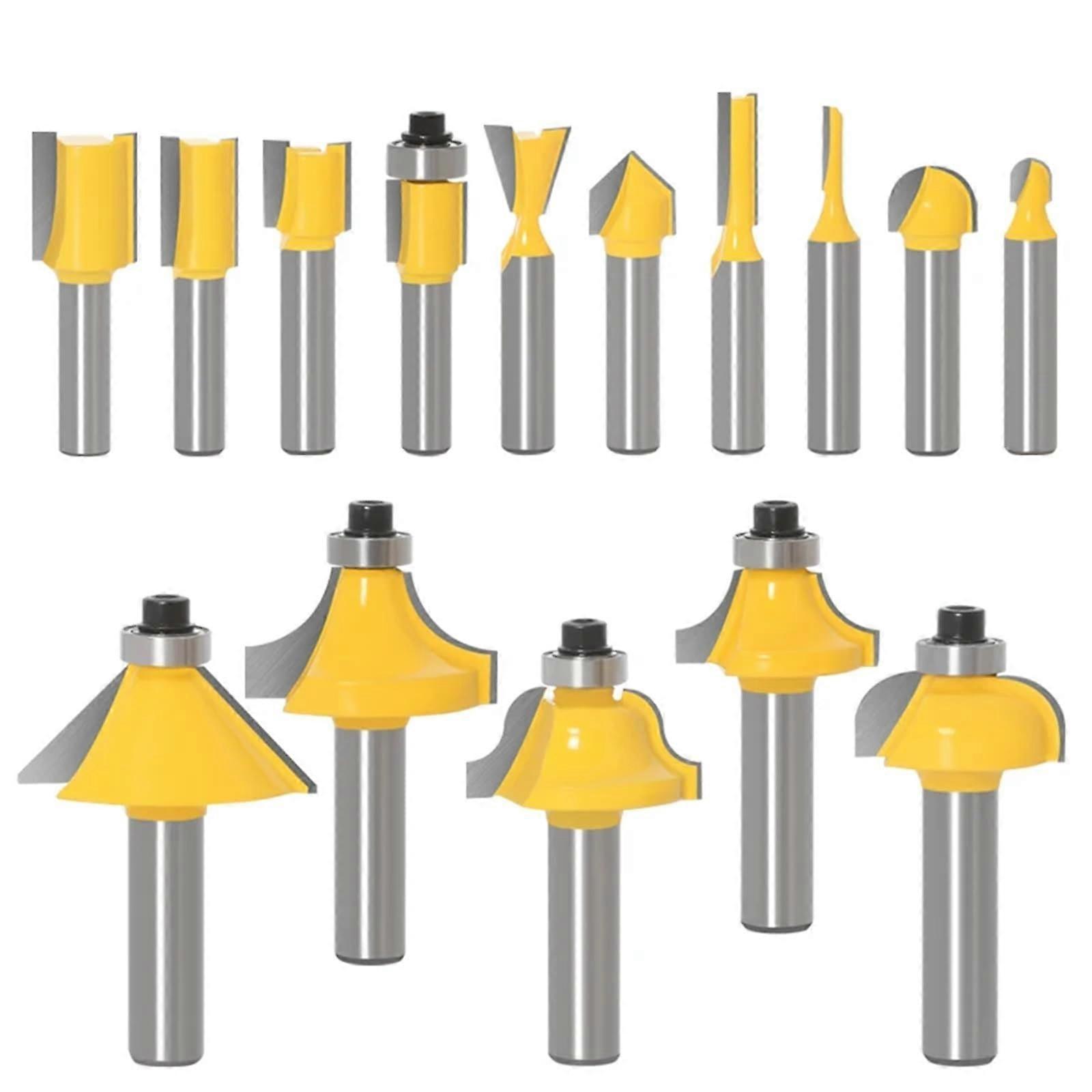 8mm Shank Router Bit Set 15pcs Tungsten Carbide Milling Cutters for Woodworking Trimming Straight Bit Tools