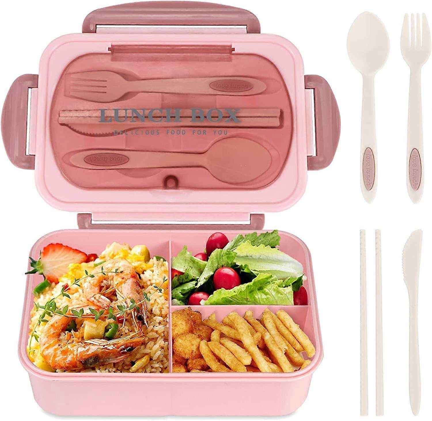 Bento Box for Adult, 1200 ML Leak Proof Lunch Container, BPA Free, 3 Compartment, Microwave Safe with Utensils