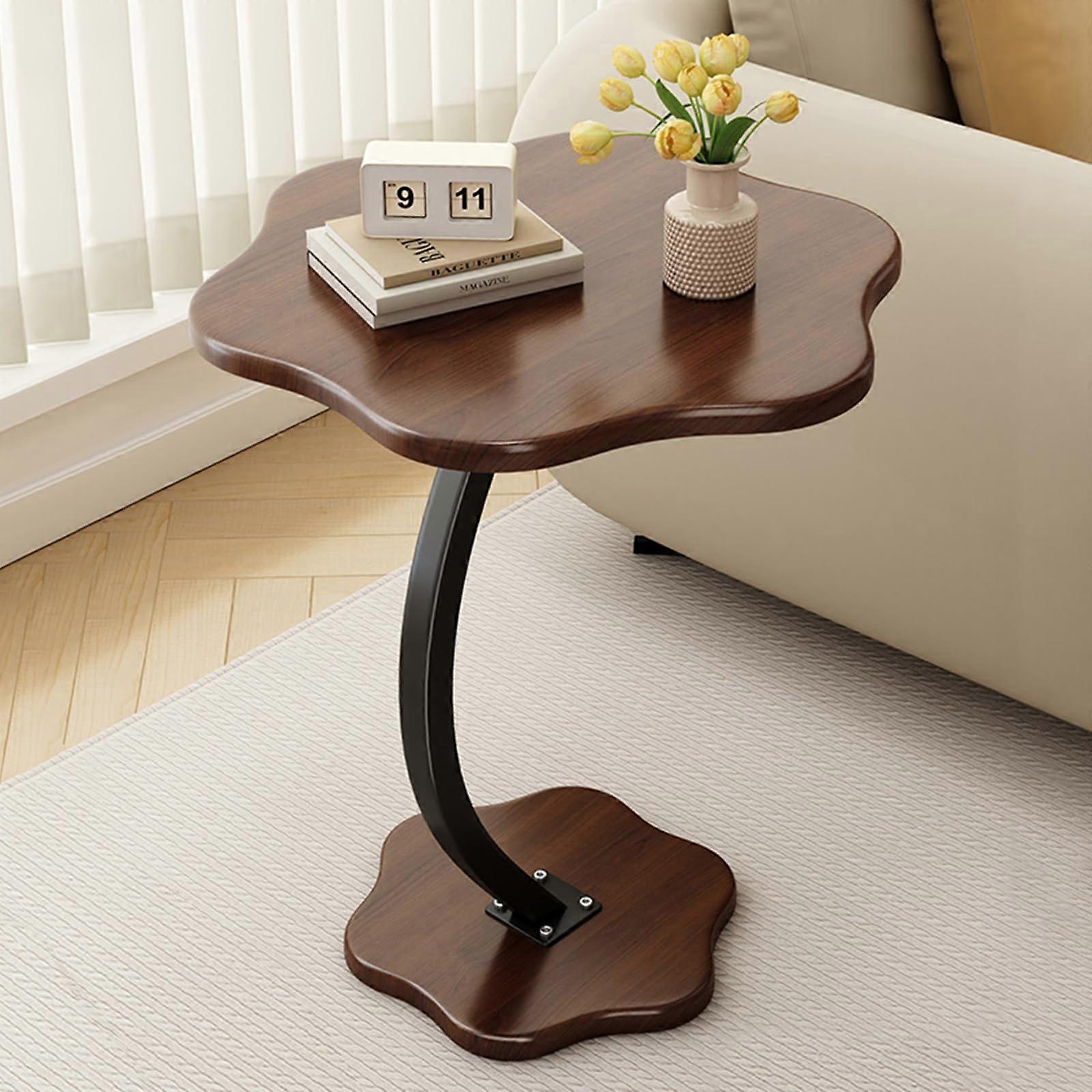 C Shaped Side Table for Couch, Modern Brown End Table with Metal Frame, Small Nightstand for Living Room and Bedroom