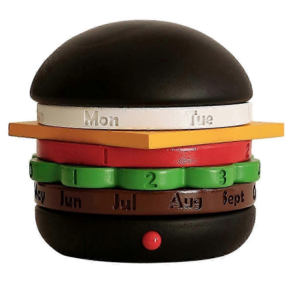 Burger Shape Rotating Wood Desk Calendar, Black