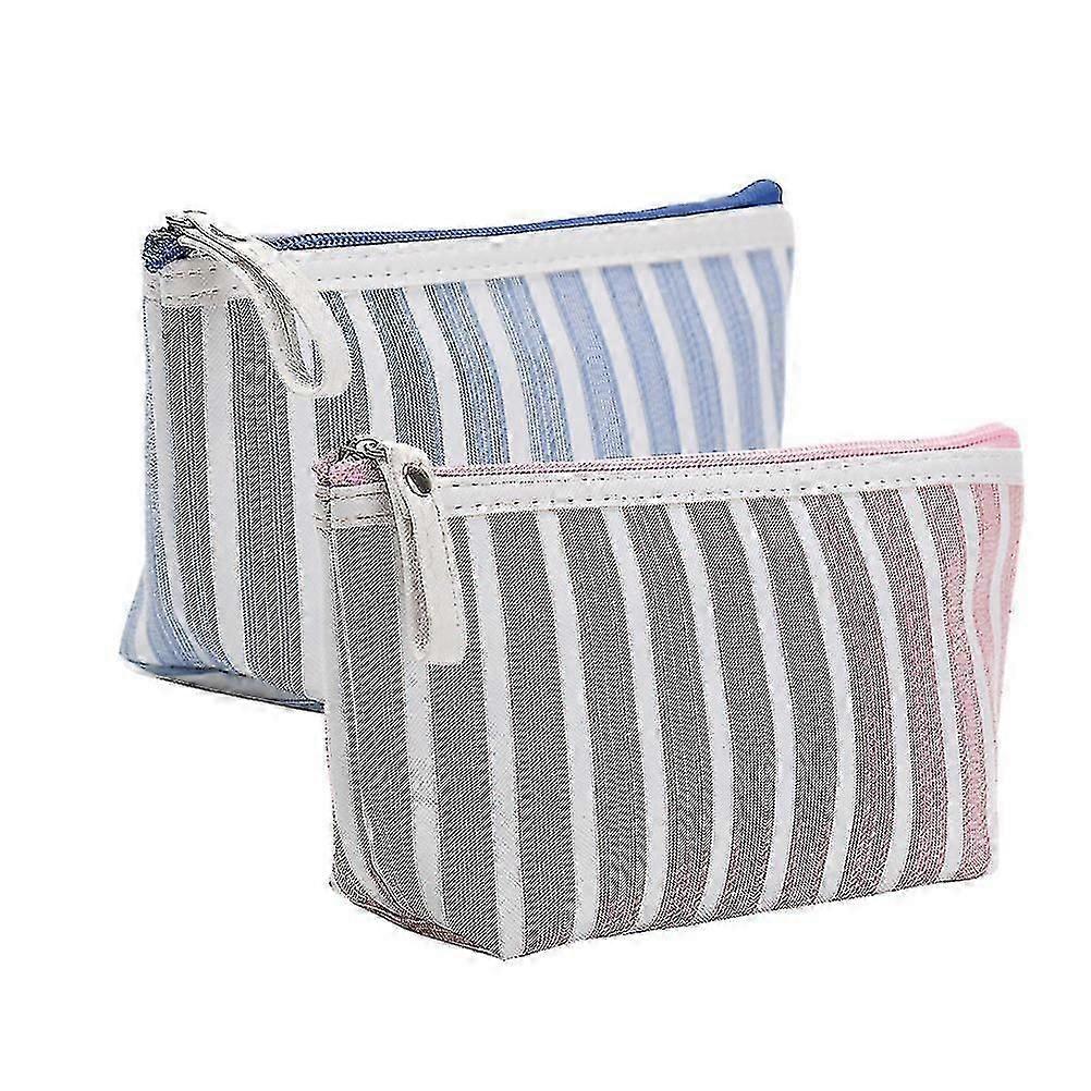 2個旅行収納バッグキャンバスメイクアップバッグコインキャッシュポーチキャンバストイレタリーバッグストライプメイクポーチポータブルメイクアップバッグ-良い