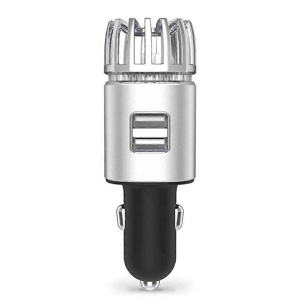 Car Air Purifier Ionizer - 12V Plug-In Ionic Anti-Microbial Car Deodorizer With Dual Usb Charger -Silve