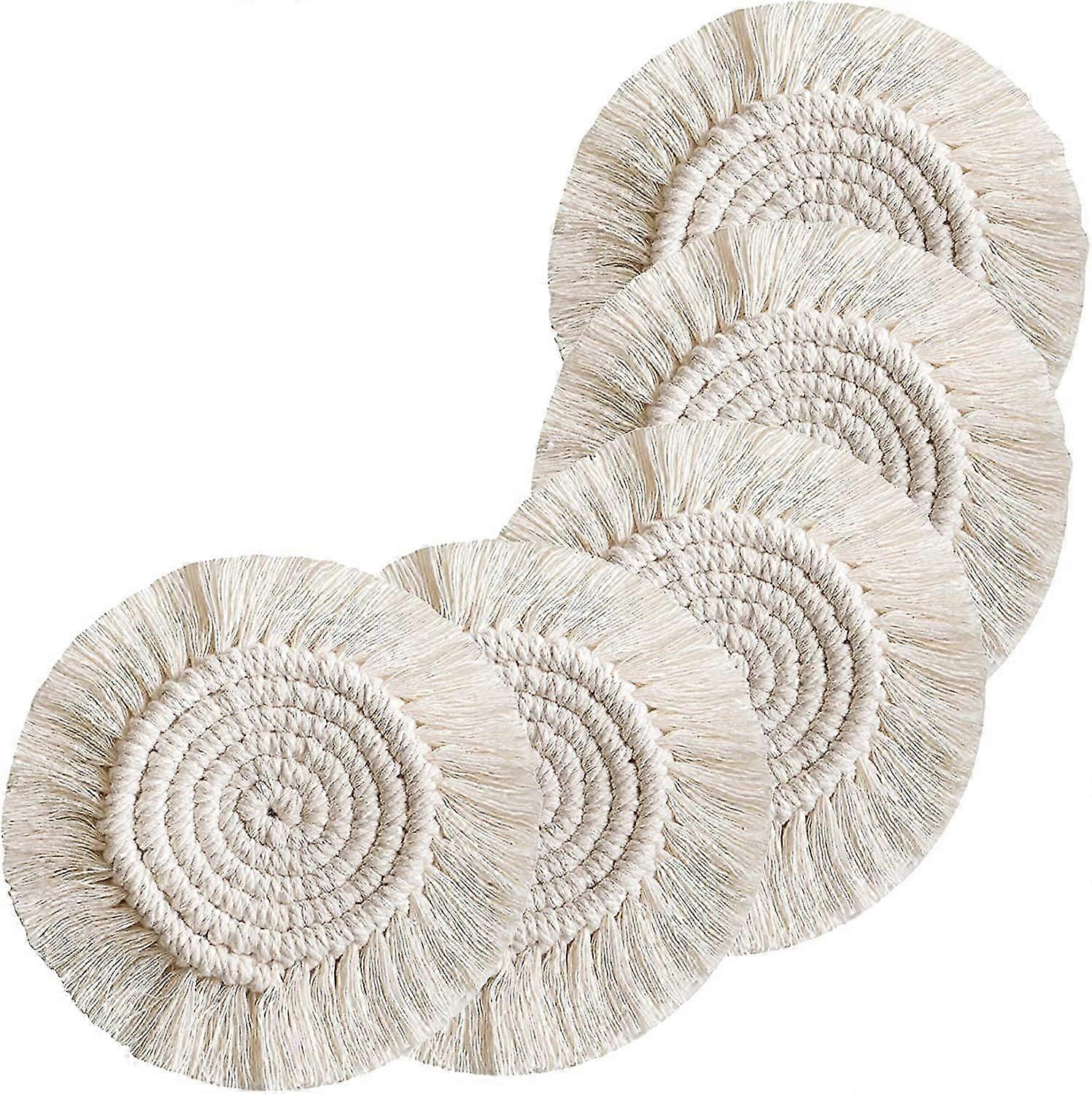 Braided Cotton Coaster Coaster Coffee Beer Mug Mat with Tassels Boho Table Decoration for Bar Restaurant (5 Pieces)