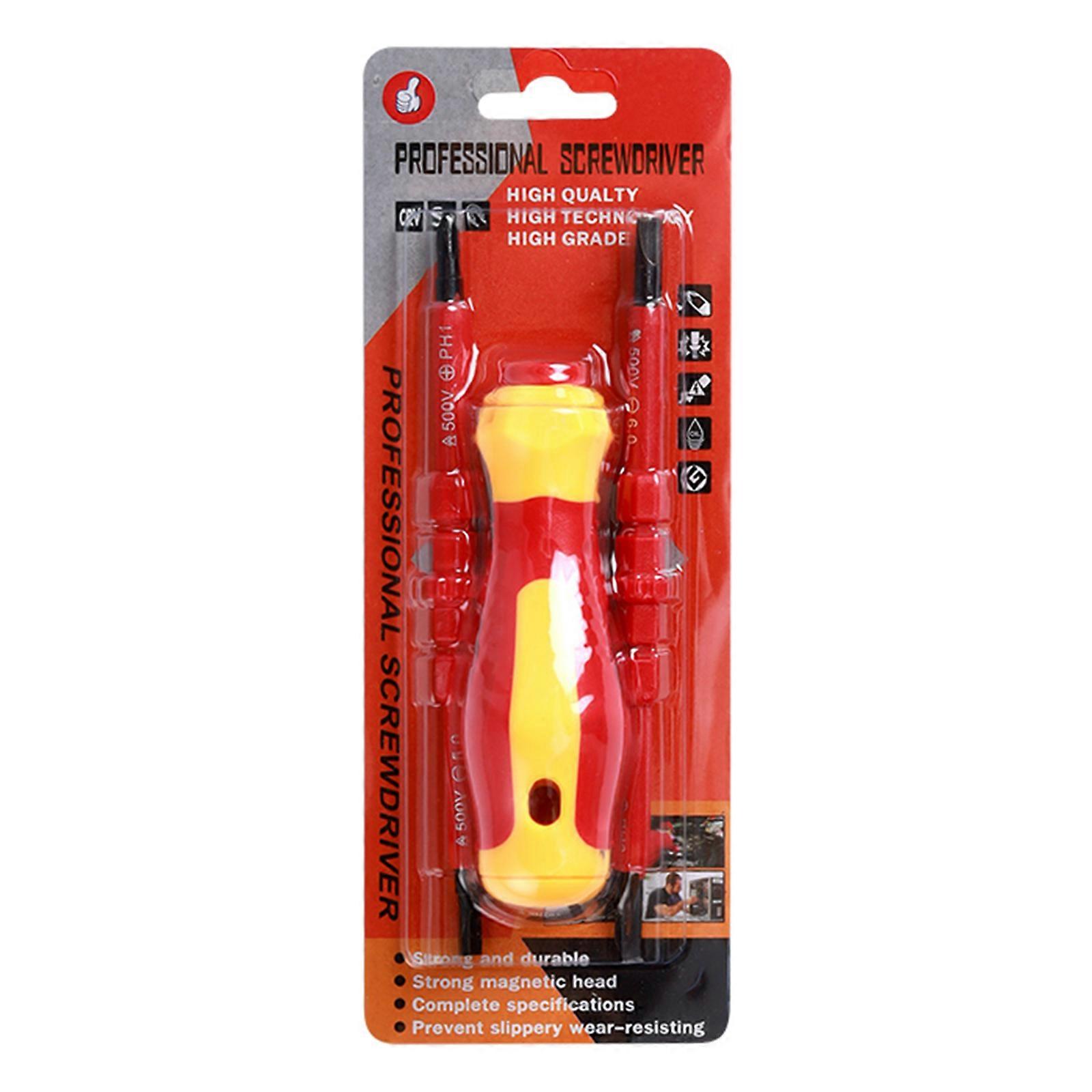 Electrician Screwdriver Insulated Screwdriver Set For MultiFunctional Repair Tool Strong Magnetic Phillip Slotted Tip Red