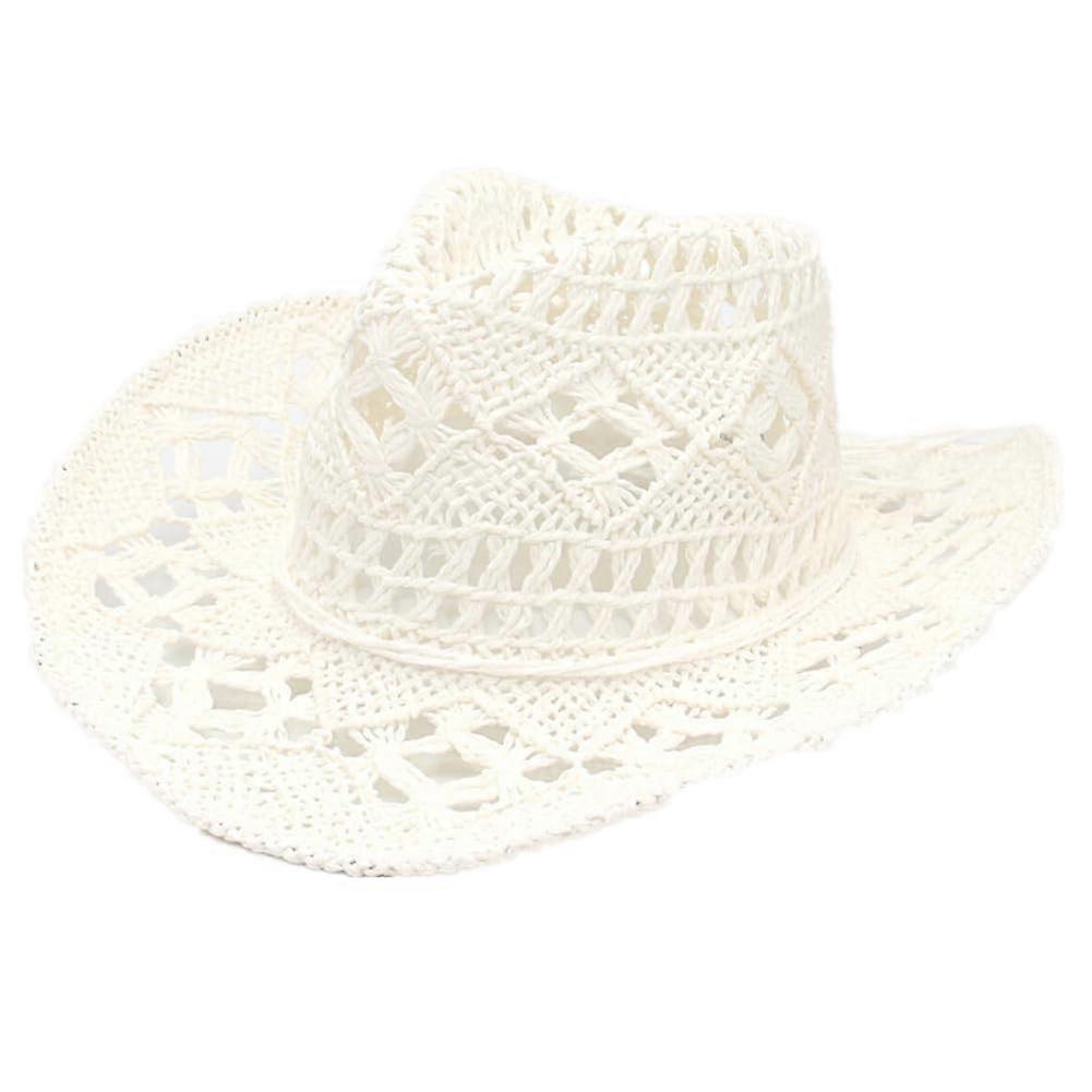 Women Men Straw Cowboy Hat Wide Brim Breathable Summer Beach Hat Western Cowgirl Panama Hat for Travel Outdoor Use