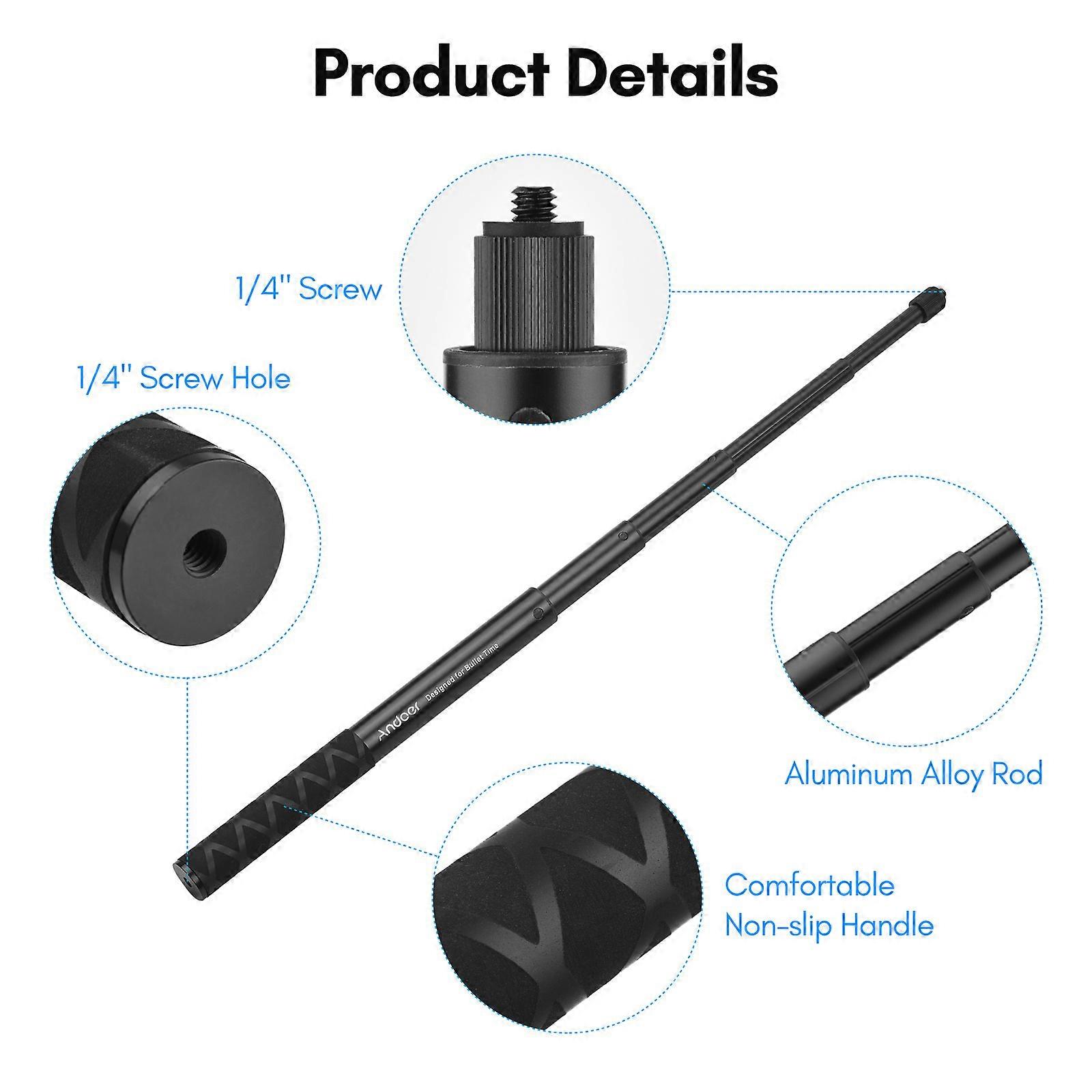 Andoer Motorcycle Bike Invisible Selfie Stick Handlebar Mount Bracket 28cm-115cm Adjustable Length with 1/4 Inch Screw for Insta360 ONE X/ ONE/ EVO C