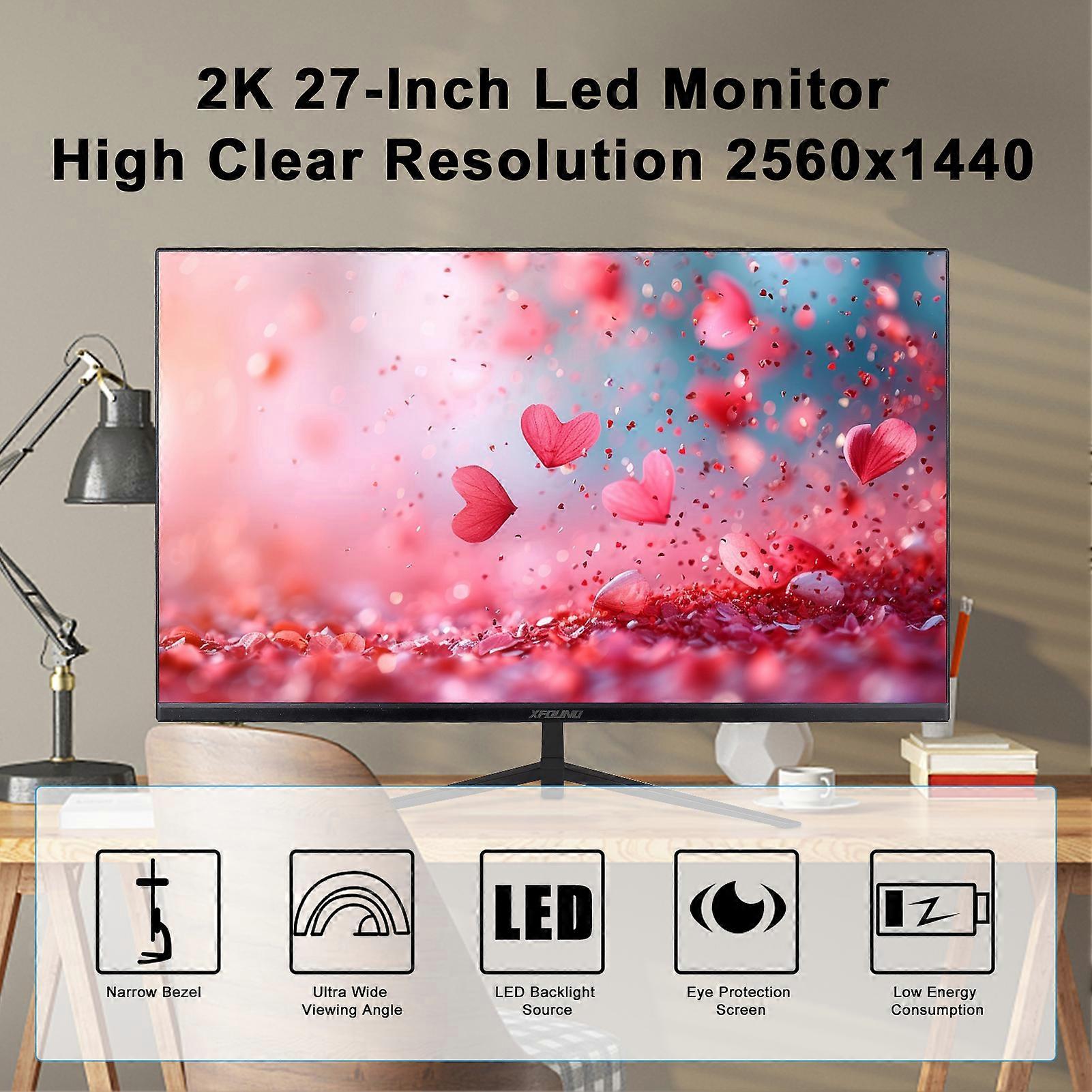 2K Gaming Monitor 27in Computer Monitor Ultra Thin LED 2560x1440 Fast 165HZ Desktop Monitor Screen Protector for Eyes High Clear 16:9 IPS Panel 300cd