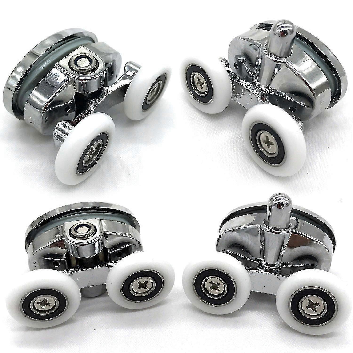 4 Shower Door Rollers - 2 Wheels, Oval Butterfly Shape (23mm)