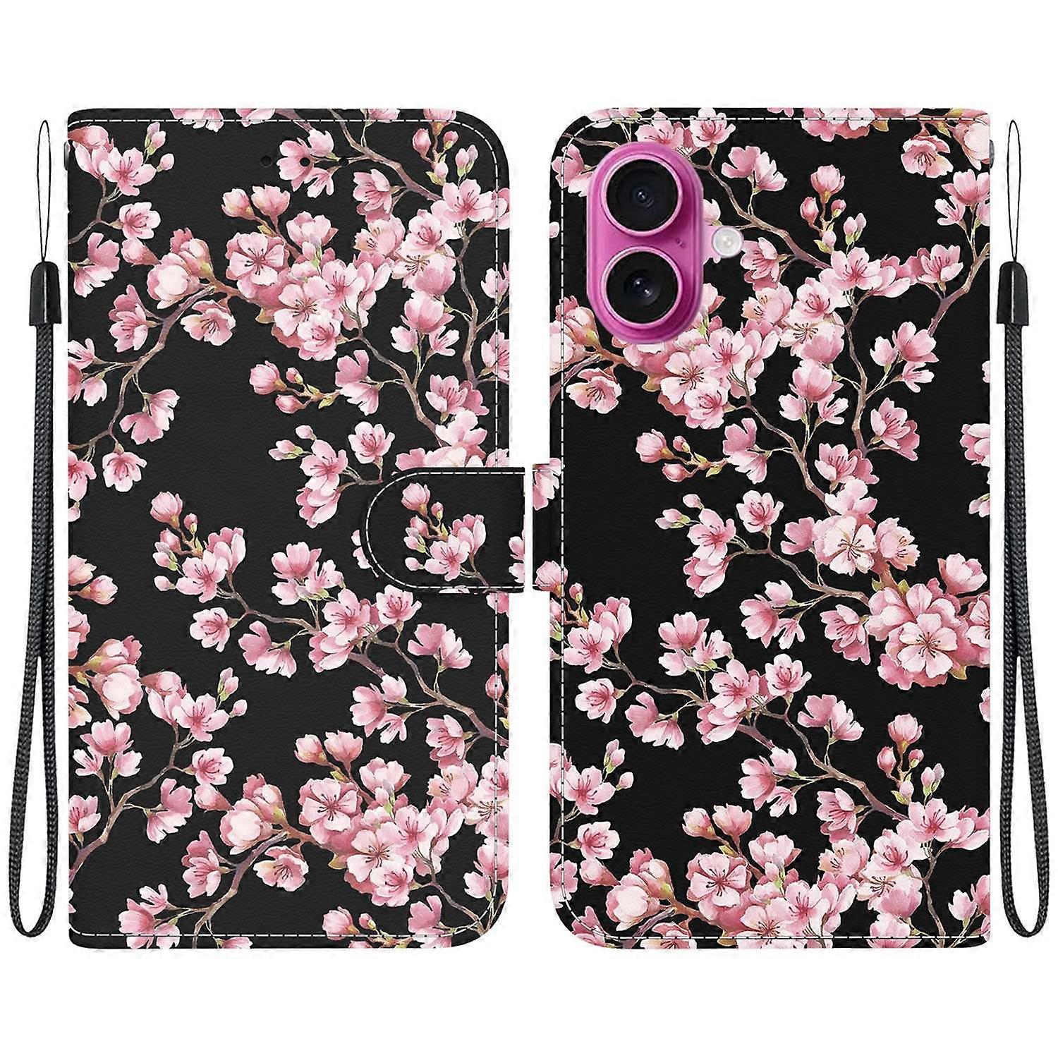 For iPhone 17 Wallet Phone Case Anti-Drop Leather Flip Cover Pattern Printing with Strap
