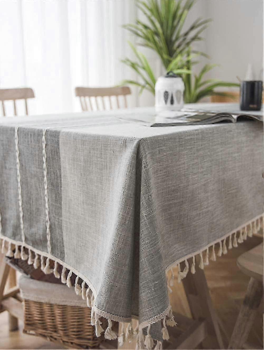 Waschbare Tischdecke aus Baumwolle und Leinen in Grau - Rechteckige Tischdecke für Ess- oder Couchtisch