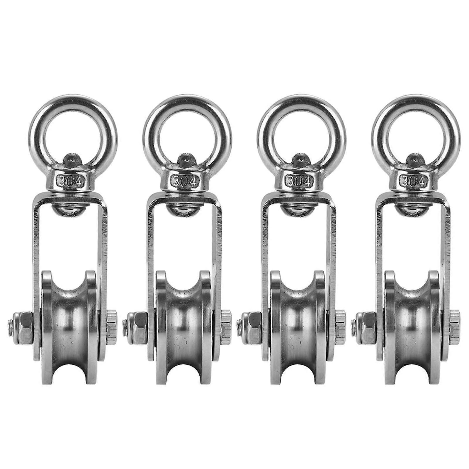 4 x efficient 304 stainless steel wire rope pulley, rotatable, 360° swivel, smooth rollers for lifting and hanging tasks