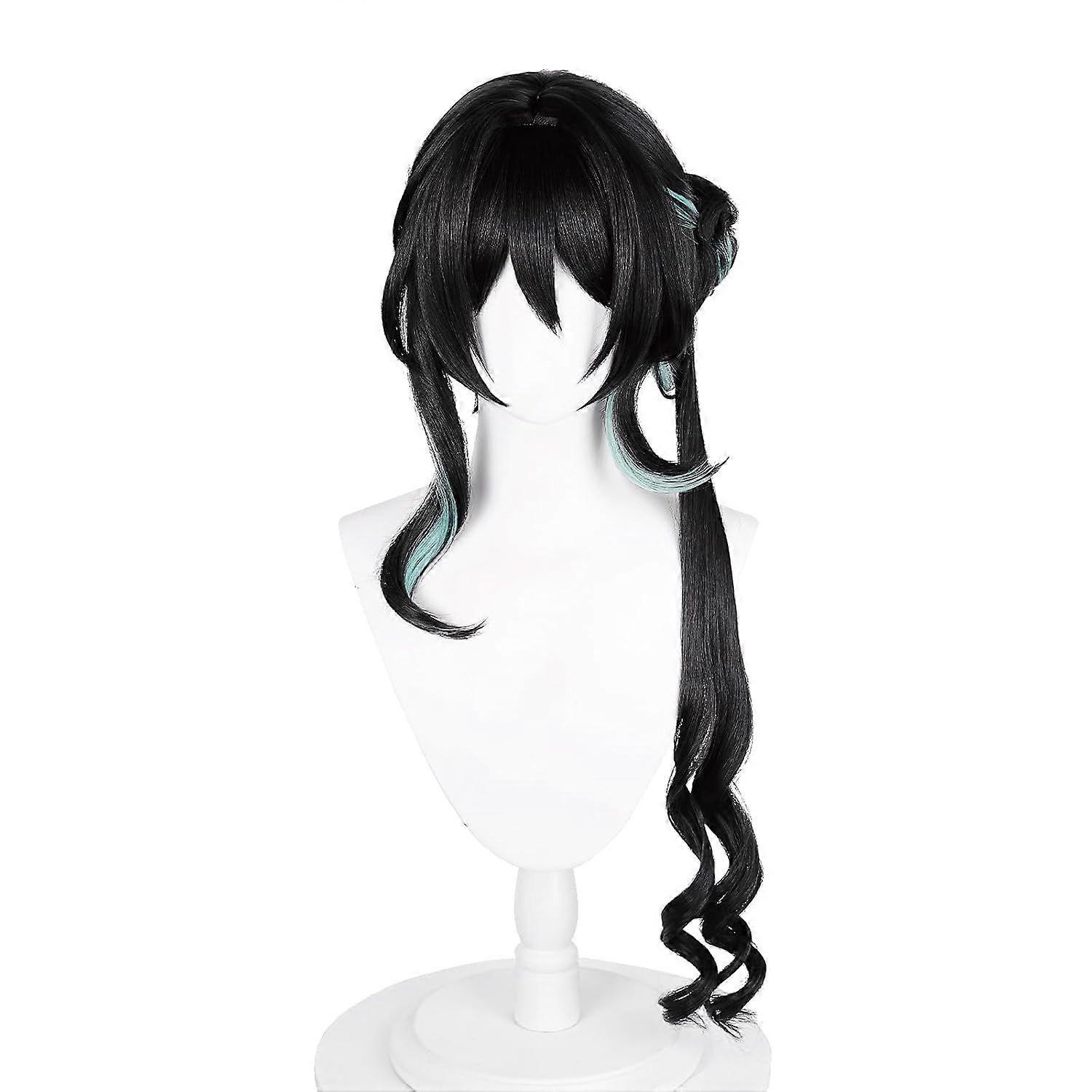 2025 Latest Model Ruanmei Cosplay Wig Long Curly Black Mixed Cyan Gradient Hair