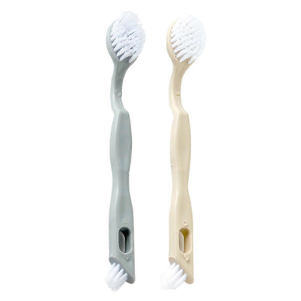 Boot Cleaning Brush Shoe Shinner Double-Sided Bristle Long Handle for Shoes Grey Plastic 2Pcs