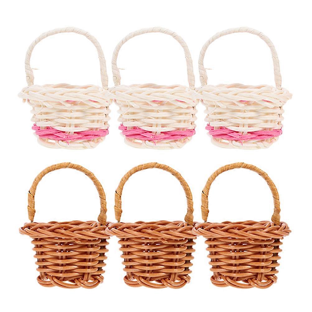 Tiny Basket With Handle Bamboo Material Desktop Decoration 6Set